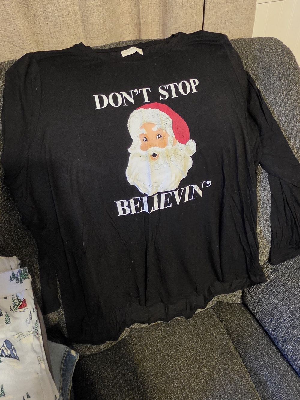 Maurices Black Long Sleeve 'Don't Stop Believin' Santa Graphic Top